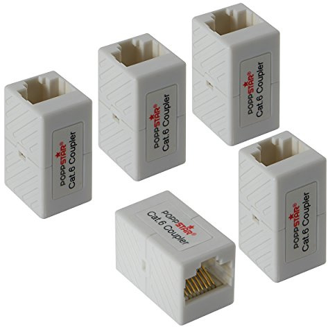 Poppstar 5X Adapter RJ45 Kupplung Cat6 (2X Buchse, 8-polig, geschirmt), Ethernetkabel Verbinder - Netzwerkkoppler für Patchkabel, DSL LAN Kabel, Netzwerkkabel, Modular UVM.