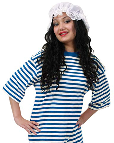 KarnevalsTeufel Kostüm - Schlafmütze Set, Ringel-Shirt Kurzarm (Baumwolle) und Schlafhaube, blau/weiß, Schlafwandler, Clown | Karneval, Pyjamaparty, Mottoparty (XXL)