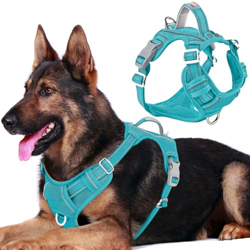 BARKBAY No Pull Dog Harness Front Clip Heavy Duty Reflective Easy Control Handle for Large Dog Walking with ID tag Pocket(Blue,XL)