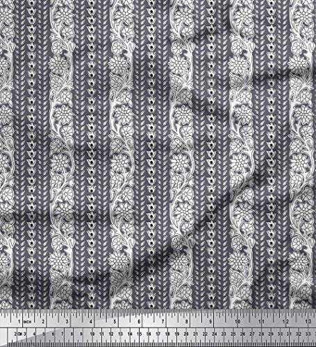 Soimoi Grau Georgette Viskose Stoff Blutter & Blumen Block Stoff Meterware 42 Zoll breit