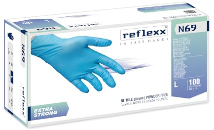 AV RICAMBI Guanti in Nitrile Extra Resistenti Senza Polvere 1 Confezione 100pz REFLEXX N69 (L)