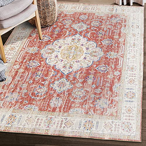 ReaLife Teppich - Maschinenwaschbar - aus Premium-Recyclingfasern hergestellt - Persian Distressed Orange, 150 x 210 cm