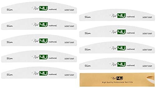 10 pcs Slim Half Moon Nail Files Natural Series 100/180 grit Nail4U Nail File Emery Board Nail Styling Tools Art Set Manicure Pedicure Acrylic Gel Tips