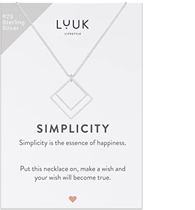 LUUK LIFESTYLE Filigrane Halskette aus 925 Sterling Silber mit Anhänger, Glücksbringer, Geschenk für Frauen und Mädchen, Damen Schmuck, Kette mit Quadrat I eckig, silber