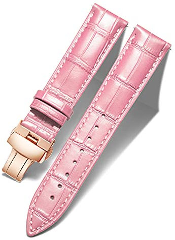 BINLUN Bracelet de Montre en Cuir Femme Homme 12mm-24mm Bracelet de Remplacement avec Boucle de Déploiement Papillon Argent/Or/Or Rose(18mm Rose-Boucle Or Rose)