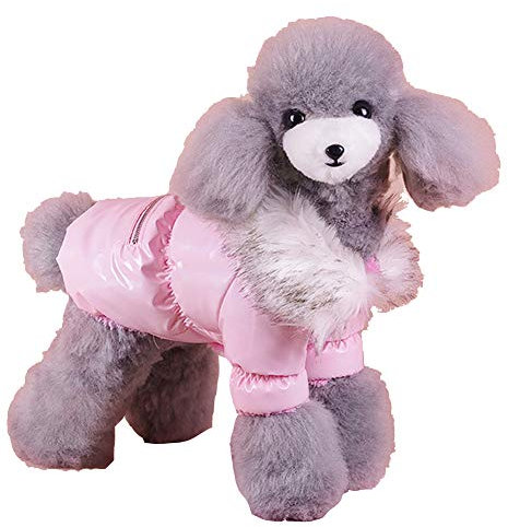 Wasserdichte Kleine Haustier Outwear, Schneeanzug für Katzen, Welpen mit Fleece-gefüttert, Kunstpelzkragen, Kragenloch, Warmen Unten Mantel Hundejacke Hund Daunen Jacke Kleidung, 2 Beine Rosa XL