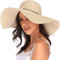 DRESHOW Femme Capeline Chapeau de Paille Chapeau à Large Bord Casquettes Anti-Soleil Respirant Anti UV Chapeau de Paille Plage Chapeau de Soleil UPF,Taille unique,Style D-beige