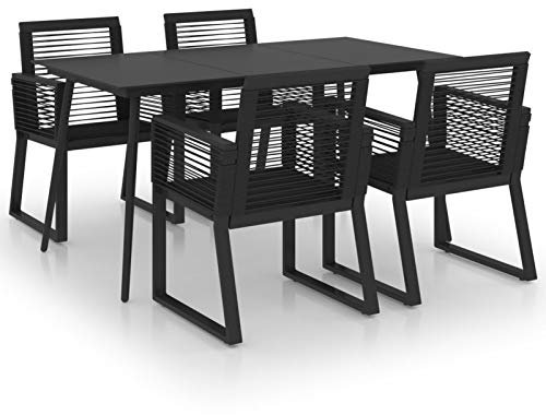 Tidyard 5-tlg.Garten-Essgruppe Gartenmöbel-Set Möbelset Gartengruppe Sitzgarnitur Mit 1 Tisch und 4 Sesseln,Gartengarnitur Outdoor Essgarnitur,PVC-Rattan, pulverbeschichteter Stahl, Glas