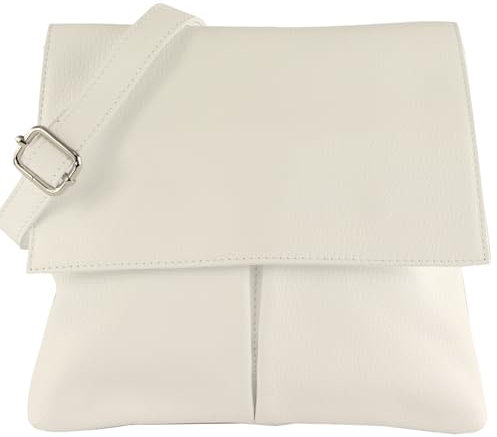 modamoda de T63LEDER Damen Leder Umhängetasche Schultertasche handmade in Italy, Farbe:Weiß