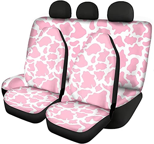 Kuiaobaty Stylische Autositzbezüge, Kuh-Druck, Pink & Weiß, niedliche Fahrzeuginnenraum-Schutzhülle, vollständige Wicklung, einfache Installation, 4 Stück