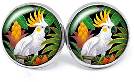 JUANLOWE Kakadu Ohrringe aus Edelstahl, silberfarben, Südsee Vogel Ohrstecker, Tropischer Tiermotiv Schmuck