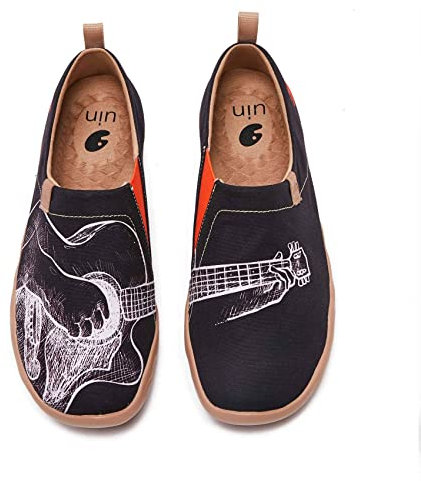 UIN Play The Flamenco Herren Canvas Painted Slip On Schuhe Schwarz Reiseschuhe Lässiger Fashional Sneaker Segelschuhe(44)