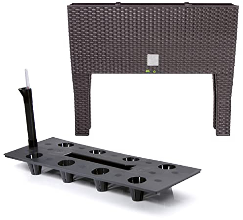 Pot de fleurs rectangulaire avec pieds - 60 cm - 30 l - Umbra - Marron foncé - En rotin - Série Rato - Avec système d'irrigation