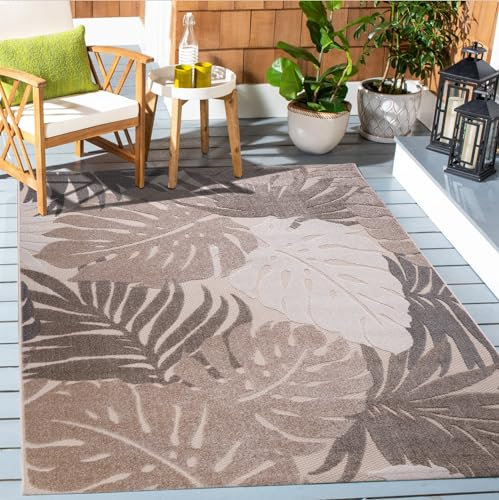 Muratap Outdoor Teppich Wetterfest - Floral - Boho Design Modern UV-beständig Teppich für Außen Garten Balkon Terrasse Badezimmer Dekoration - Große: 60x110 cm - Farbe: Beige