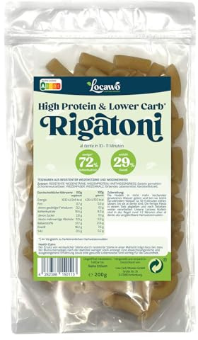 Locawo High Protein & Low Carb Nudeln Rigatoni | 76% weniger Kohlenhydrate | 12-fache Menge Ballaststoffe | Vegan