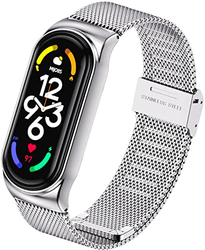 Ainiv Bracelet pour Xiaomi Mi Band 5 6 3 4, Bracelets de Remplacement Xiaomi Bracelet de Montre en Acier Inoxydable, Bracelet de Fitness Réglables pour Accessoires Xiaomi(Argent)
