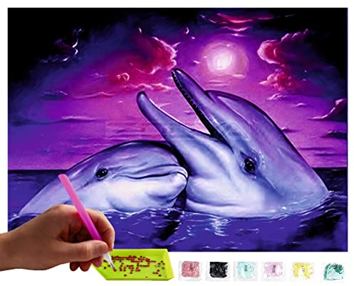 MISHBAY Diamond Painting Tiere - 30x40cm Diamond Painting Erwachsene - Diamant Painting Bilder Delphine - DIY 5D Satz Wand Dekor Diamantstickerei