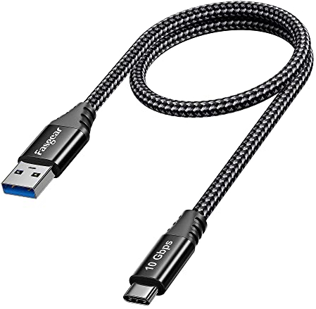 Fasgear USB C Kabel,50cm USB-C zu USB 3.2 Gen 2 Kabel Geflochten,Datenkabel USB auf USB C 10Gbps Android Auto,3A Schnellladung kompatibel für i-Pad Pro SSD Galaxy S25 S24 S23 X-Box Controller(Schwarz)