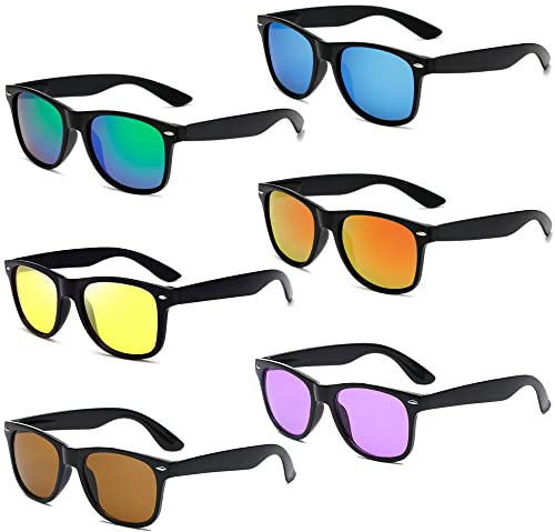 Unning 6 Stücke Bunte Sonnenbrille Set Neon Lustige Sonnenbrillen Vintage Brillen Party für Herren Damen