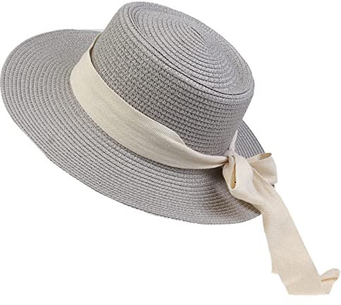 NiceYnn Chapeau de Soleil Panama en Paille Chapeau à Large Bord Respirant Ruban Amovible Gris