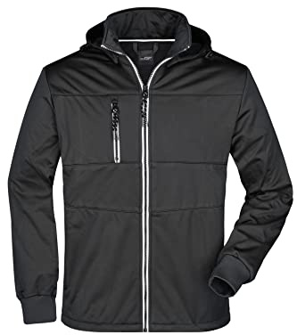 James & Nicholson Herren Softshelljacke maritim - Funktionale Softshell Jacke mit vielen Extras | Farbe: black/black/white | Grösse: M