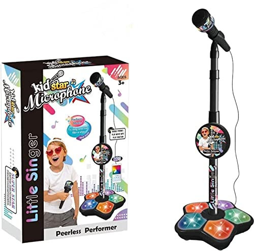 SGM Musical Microphone with Stand Kids Karaoke Mic Increasing Music Singing Toy with Lights Singing and Flashing Pedals Toys (BLACK) 5350A