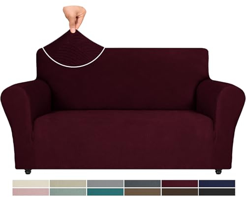 Ystyle Stretch Sofabezug, Sofa Überzug 2 Sitzer, Sofaschoner rutschfest, Elastisch Couch Überzug Mit Armlehnen, Sofa Cover Sofahusse Koltuk Örtüsü Sofaüberwurf Couch Überwurf, Rot