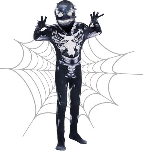 Spider Costume Kids, 3d Lenses Black Hero Miles, Milk Silk Fabric Bodysuit Veom Costume Kids Boys 3-4-5-6 Years, Halloween Costumes Jumpsuit, Party Carnival Cosplay Movie Kid Role Play Costume