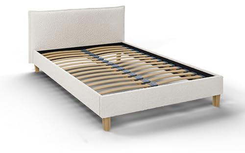 S-Style Möbel Bett 180x200 Polsterbett Für Schlafzimmer Doppelbett Mit Lattenrost Stoff-Bettrahmen Kopfteil Holzfüßen Sydney Weiß