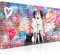 Runa Art Wandbild Banksy-Style the First Kiss 100 x 40 cm Modern Bild auf Vlies Leinwand Streetart Graffiti Wohnzimmer Schlafzimmer Bunt 044612a