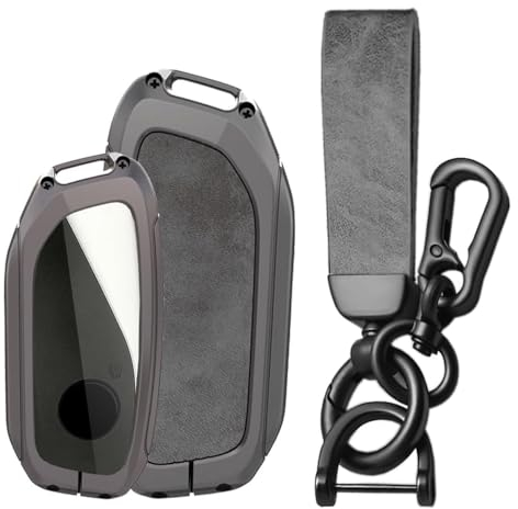 KUNIO Autoschlüsselhülle Passt für BMW X7 X1 U11 iX ix1 Tourer U06 X6 XM 7er G07 I7 2023 Schutzhülle Metall Leder Schlüsselcover Schlüsseletui Schlüsselanhänger A Grau