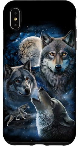 Grey Wolf Under Full Moon, Space, Galaxy, and Stars Case for iPhone XS Max