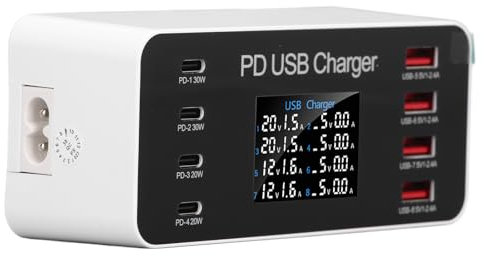 Estación de Carga USB de Escritorio de 8 Puertos con Pantalla Digital - Concentrador de Carga de 30 W con Múltiples
