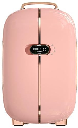 SKUBIS 12L cosmetic mini refrigerator, double door retro, beauty refrigerator, portable constant temperature digital display refrigerator,Pink