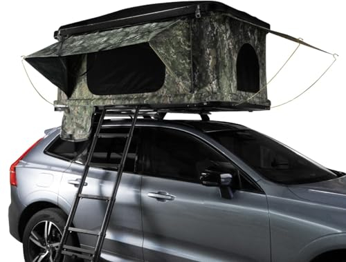 Hartschalen Autodachzelt Dachzelt Box für 2-3 Personen Camouflage ABS 3-15 Sek. Pop-Up 3000mm Wasserdicht Auto PKW Outdoor Camping Leiter 5,5cm Matratze Stiefeltaschen GRATIS Netz & Solar Taschenlampe