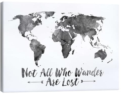 Posterlounge Aquarell Weltkarte Leinwandbild von Mod Pop Deco 80 x 60 cm Schwarz-Weiß Wandbilder Wanddeko