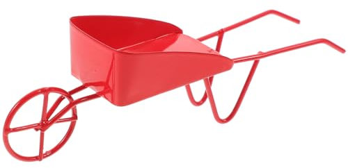 Veemoon Miniature Dollhouse Wheelbarrow Mini Vintage Metal Barrow Tiny Decorative Cart Model for Fairy Garden Mini House Micro Landscape Decor Red