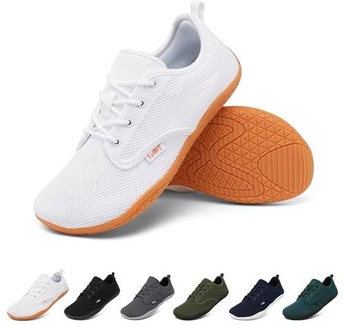 Geweo Barfußschuhe Herren Barfuss Schuhe Damen Barfuß Sneaker Barefoot Shoes Fitnessschuhe Laufschuhe Walkingschuhe Turnschuhe Minimalistische Straßenlaufschuhe Weich Leicht Bequeme, Weiß 42 EU