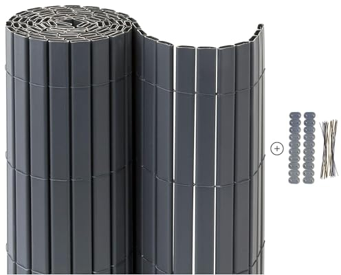 casmartis Premium PVC Sichtschutzmatte - grau - 90 x 300 cm - Zaunsichtschutz, Sichtschutzzaun, Balkonverkleidung, Zaunblende Garten Balkon Terrasse