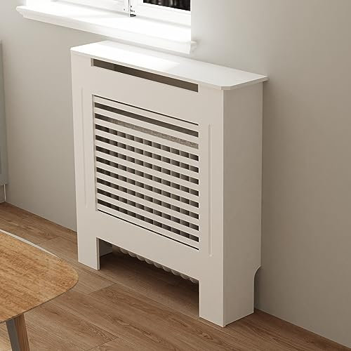 FATIVO Cache Radiateur Blanc Bois: Grille Cache-Radiateur Maison de Chauffage en MDF Couvre Radiateur Design Étagère Radiateurs Mural Couverture de Radiateur - Horizontal Taille S-78x19x101.2cm