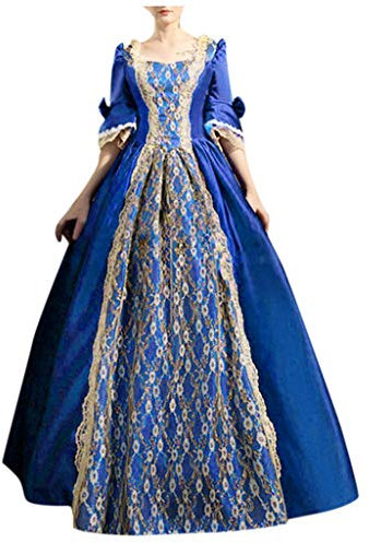 Allbestop Robe Vintage Médiévale,Robe Rose Poudré Bas pour Porte-Jarretelles Femme Gothique Coiffe Médiévale Femme Robe Boho Chic Deguisement Sorciere Bebe Robe Princesse Adulte(Blue,XXL)