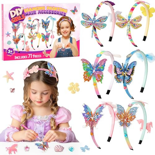 AQhui Haarreifen Mädchen Basteln, DIY Diamond Painting Kinder Haarschmuck Bastelset, Haarreif Selber Machen Mädchen 5 6 7 jahre, Spielzeug Geschenke 5-13 Jahre Weihnachtsgeschenke Geburtstagsgeschenk