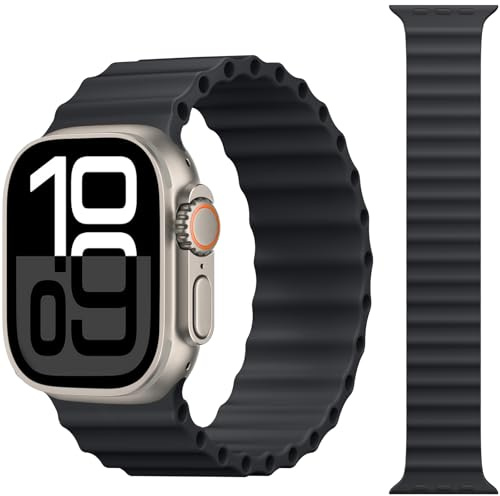 CeMiKa Ocean Sport Solo Loop Armband Kompatibel Mit Apple Watch 49mm 46mm 45mm 44mm 42mm, Silikon Atmungsaktiv für iWatch Ultra 2 Ultra Series 10 9 8 7 6 5 4 3, Schwarz