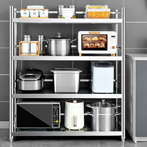 Küchenregal, Lagerregal Schwerlastregal, Mikrowellenschrank Organizer, Mikrowellen Regal Stufiges Ausziehbar Arbeitsplatte Bäckerregale Mit, Stöckiges Küchenregal(70*30*135cm/27.5*12*53.1in)