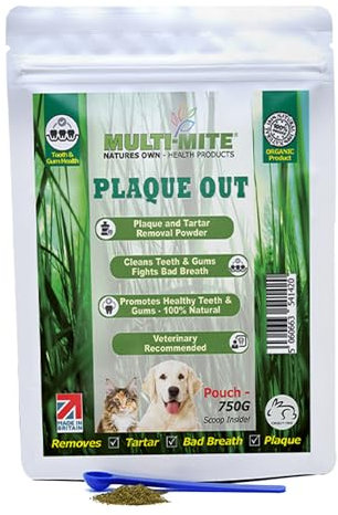 PLAQUE OUT Zahnsteinentferner, 100 % natürlich und organisch, Mundgeruch, Zahnfleischpflege für Hunde und Katzen, 750 g