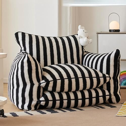 Sitzsack-Stühle mit niedlichen Streifen for Erwachsene und Kinder, Sitzsack-Bezug for Sessel, ohne Füllung, Sitzsack, Pouf, Salon, Sofa, rahmenlose Möbel, weiches Fleece(Black Stripe)
