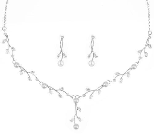 Yolev 2 Stück Schmuck Silber Set Hochzeitsschmuck Set Braut Schmuck für Damen Brautschmuck Strass Kette Dangle Ohrringe Glänzendes Armband Hochzeit Party Braut Brautjungfer