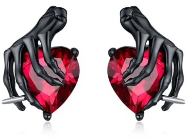 JFASHOP Totenkopf Ohrringe Damen 925 Sterlingsilber Skelett Hand Ohrringe Geburtsstein Ohrstecker für Damen Mädchen Herz Ohrstecker Totenkopf Geschenke Gothic Schmuck für Fraue