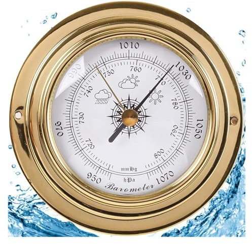 SFQEVHRZ Barometers， Brass Case 3.8in 98mm Clock Tide Clock Weather Forecast, No Battery Needed, For Offices Garden Indoor Outdoor