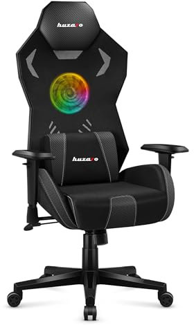 huzaro Combat 7.6 Chaise Gaming RGB LED, Fauteuil Gamer Ergonomique, Ventilateur Intégré, Accoudoirs 3D, Inclinaison 130°, Coussin Lombaire, Tissu Respirant, Alimentation USB, Base Renforcée